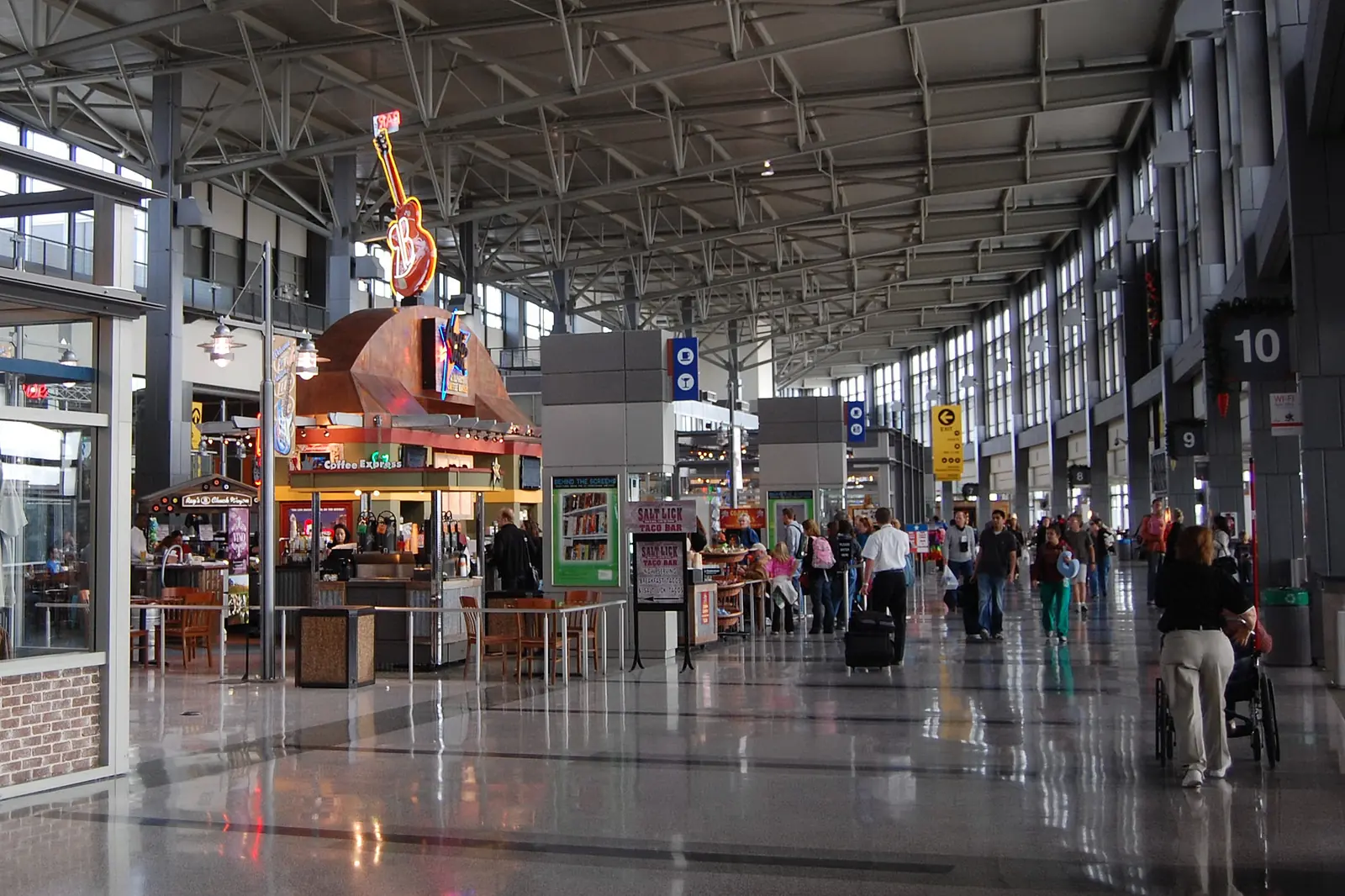 The central concourse at Austin-Bergstrom, under its glass roof.