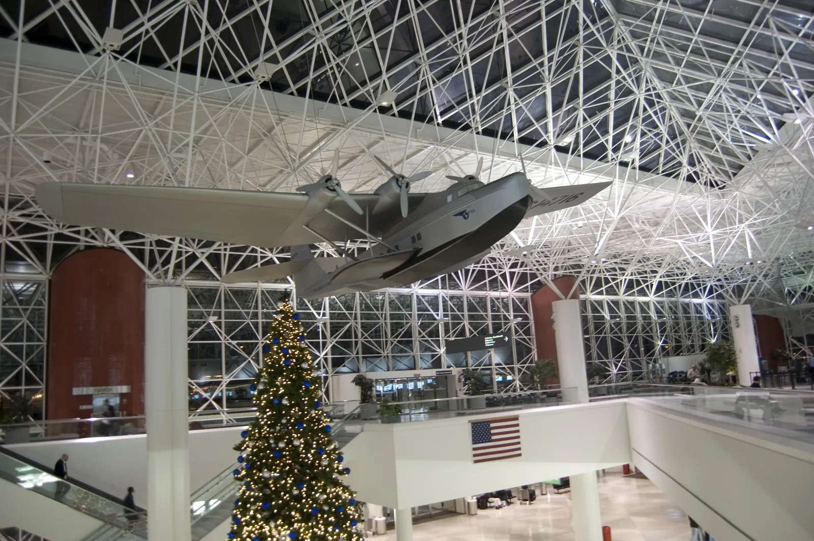 The terminal hall at BWI Marshall, under its glass roof.