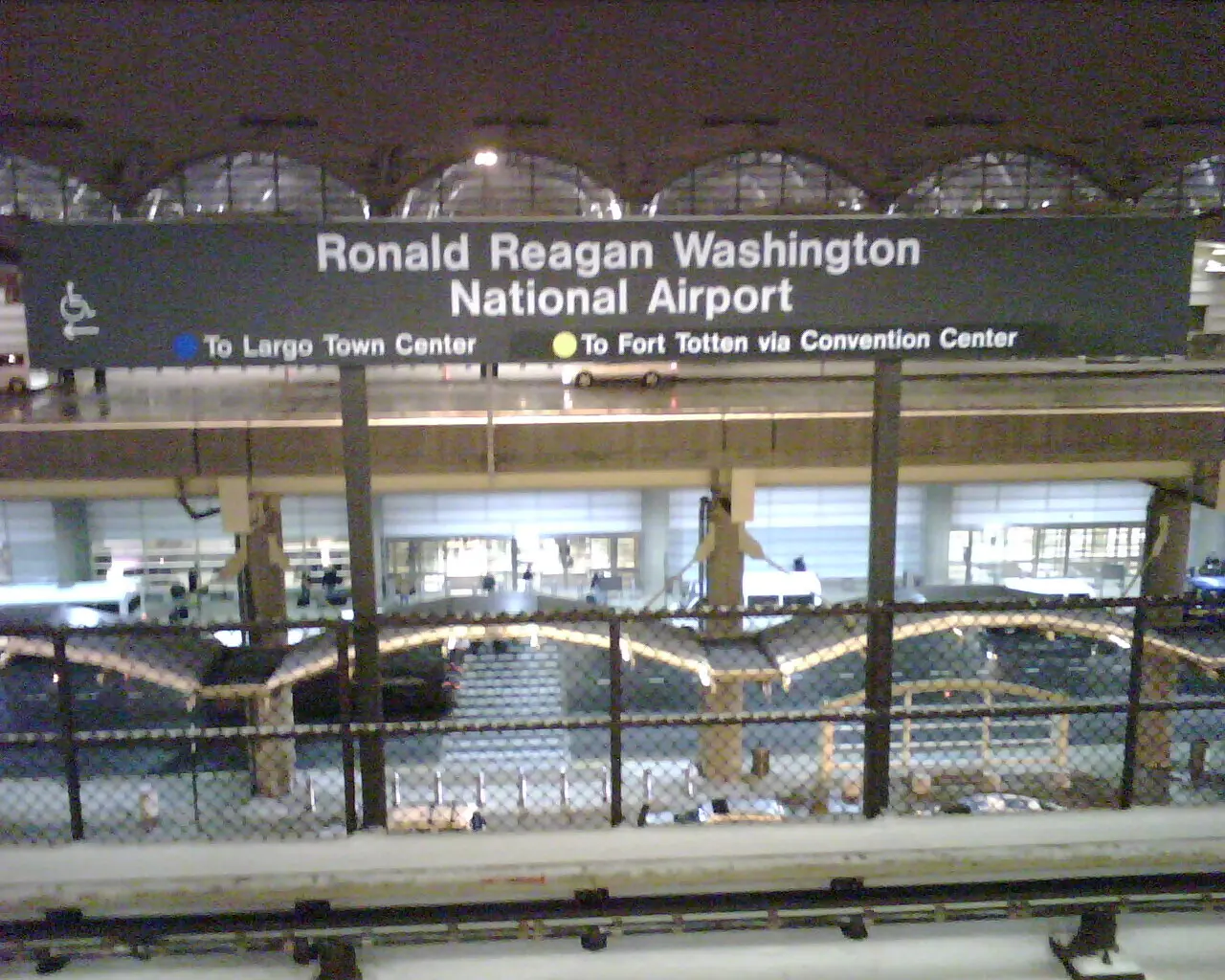 The Metro station canopy at Reagan National, signed for the airport.
