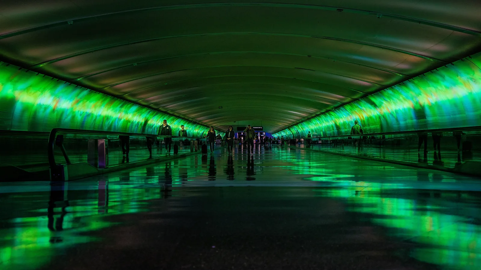 The light tunnel between terminals at Detroit Metropolitan.