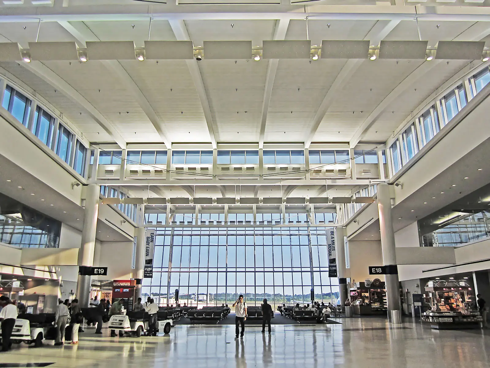 The glass departure hall of Terminal E at George Bush Intercontinental.