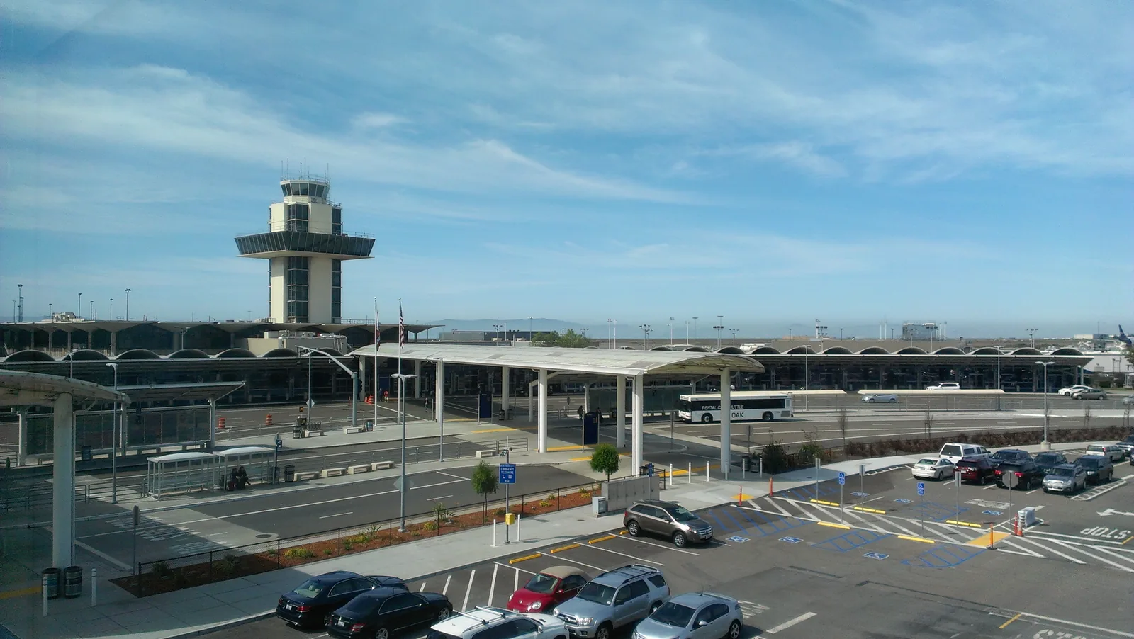 The Terminal 1 building and control tower at Oakland International.