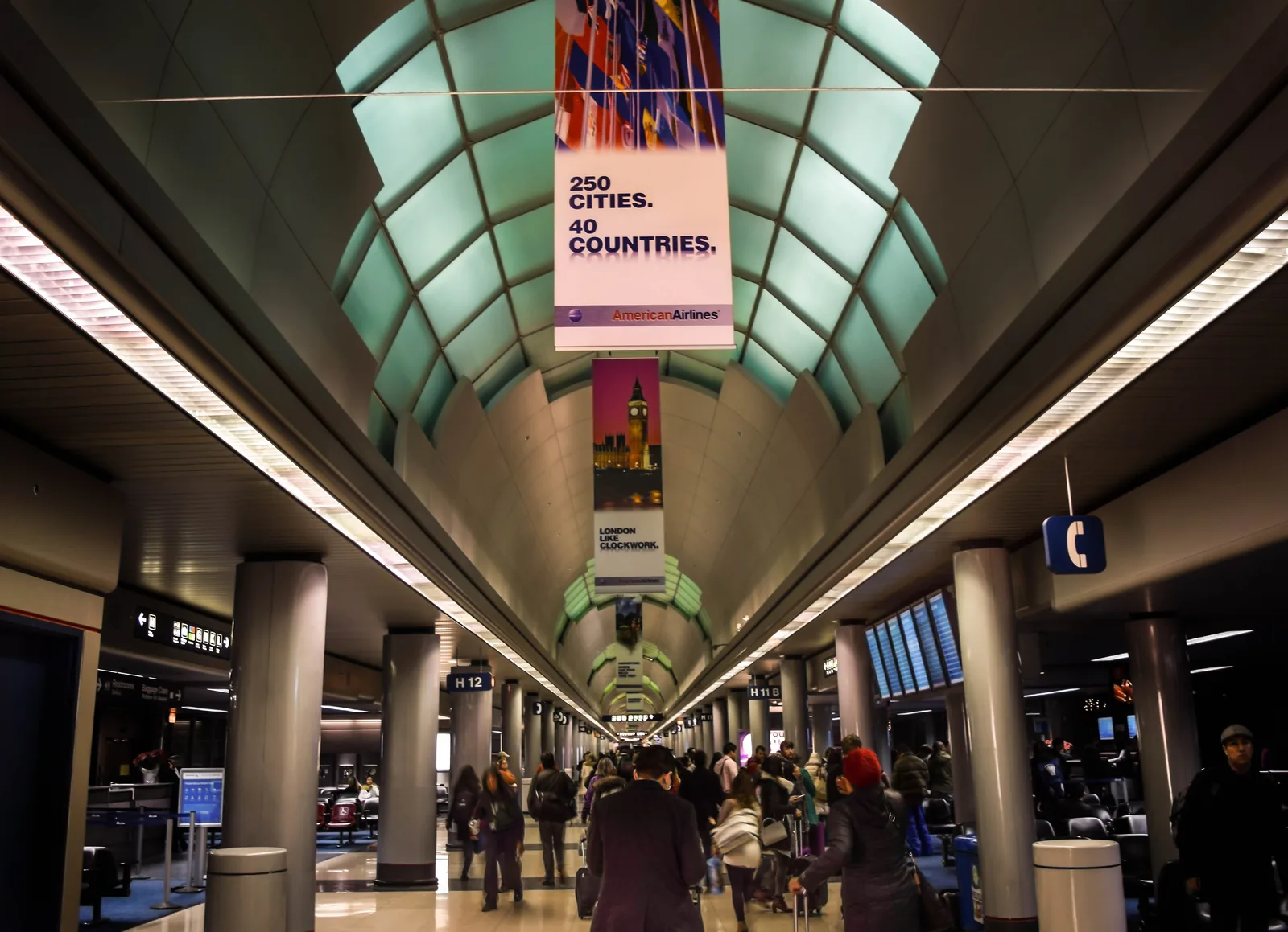 The vaulted concourse in Terminal 3 at O'Hare, with its barrel skylight.