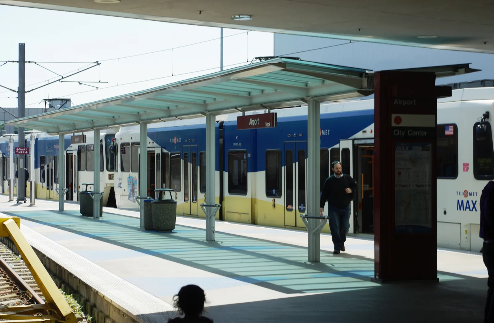 The MAX light rail station at Portland International Airport, seen from the terminal.