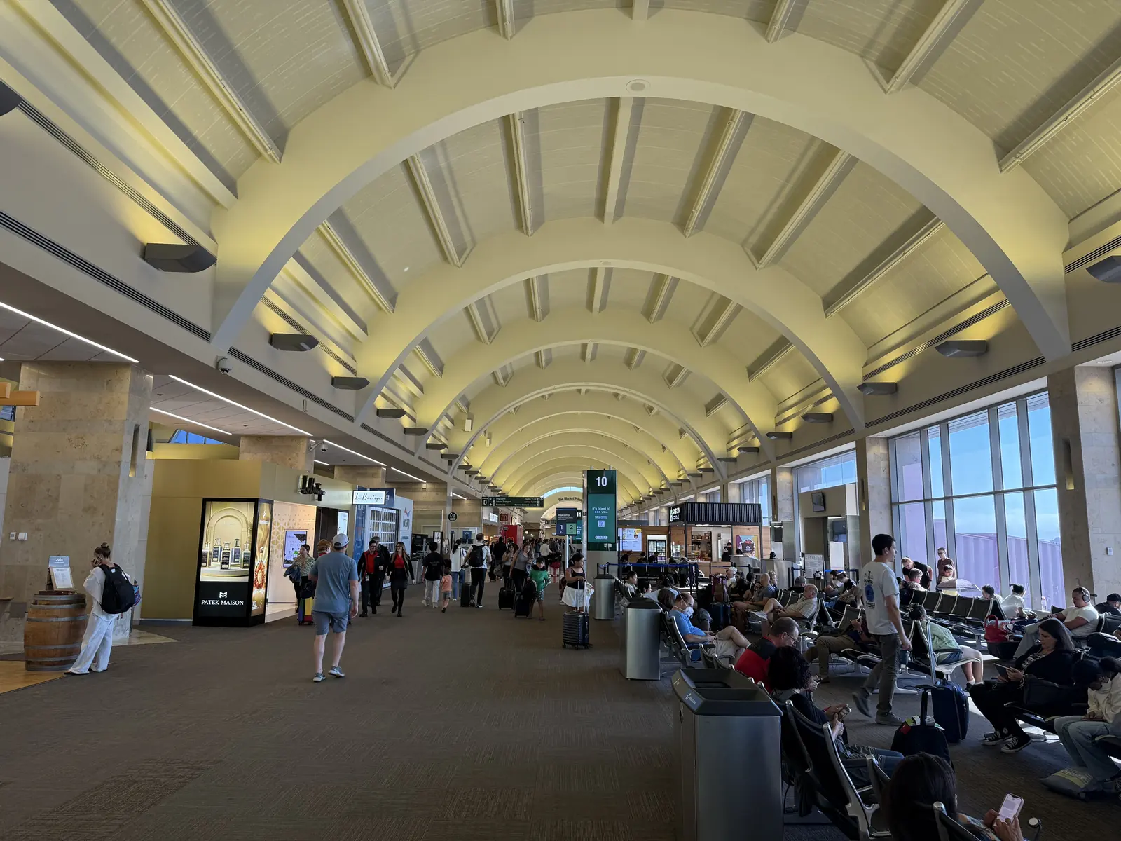 The barrel-vaulted concourse inside the terminal at John Wayne Airport in Orange County.