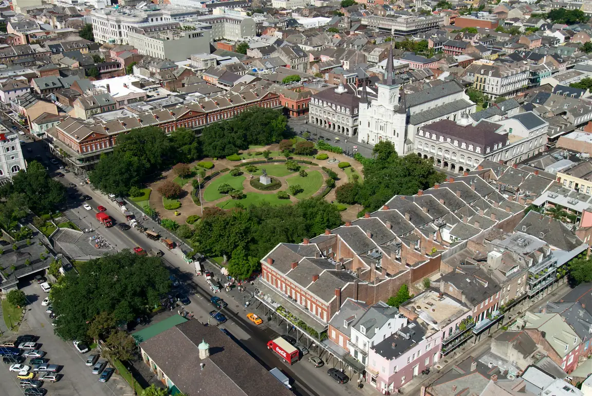 Jackson Square and the French Quarter in New Orleans, from the air.