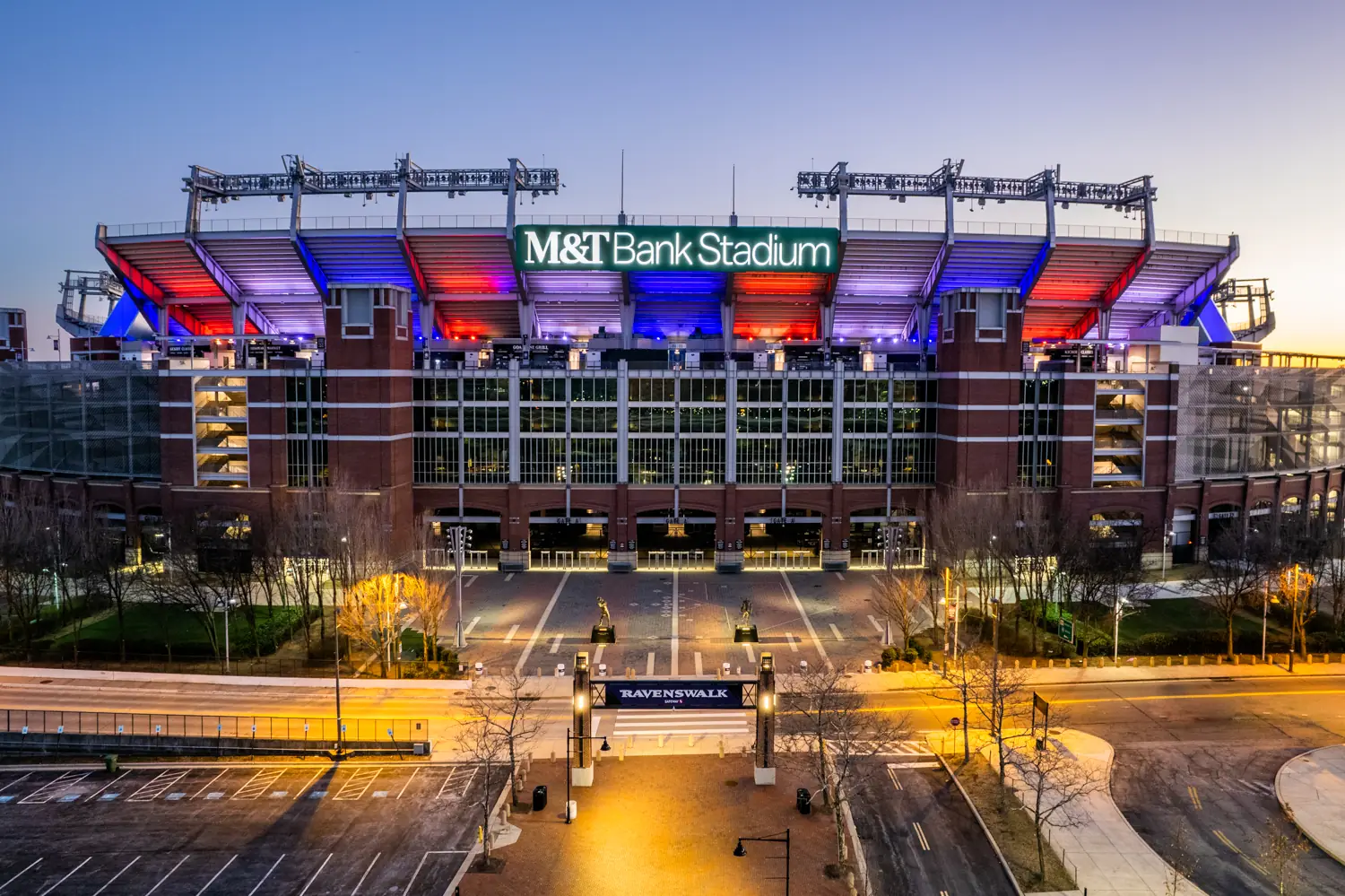 M&T Bank Stadium seen from outside, in Baltimore, Maryland.