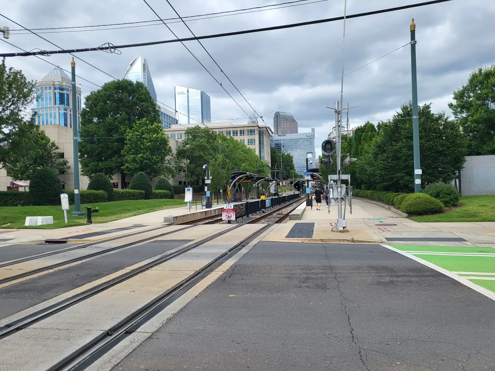 Carson station on the LYNX Blue Line, looking toward uptown Charlotte.