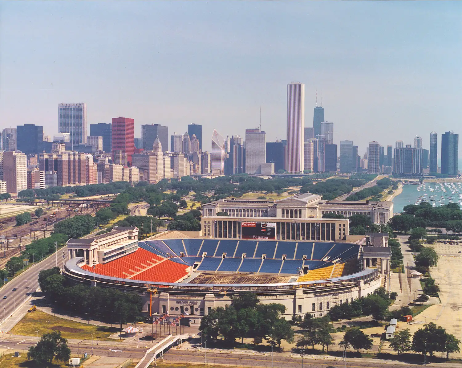 Soldier Field seen from outside, in Chicago, Illinois.