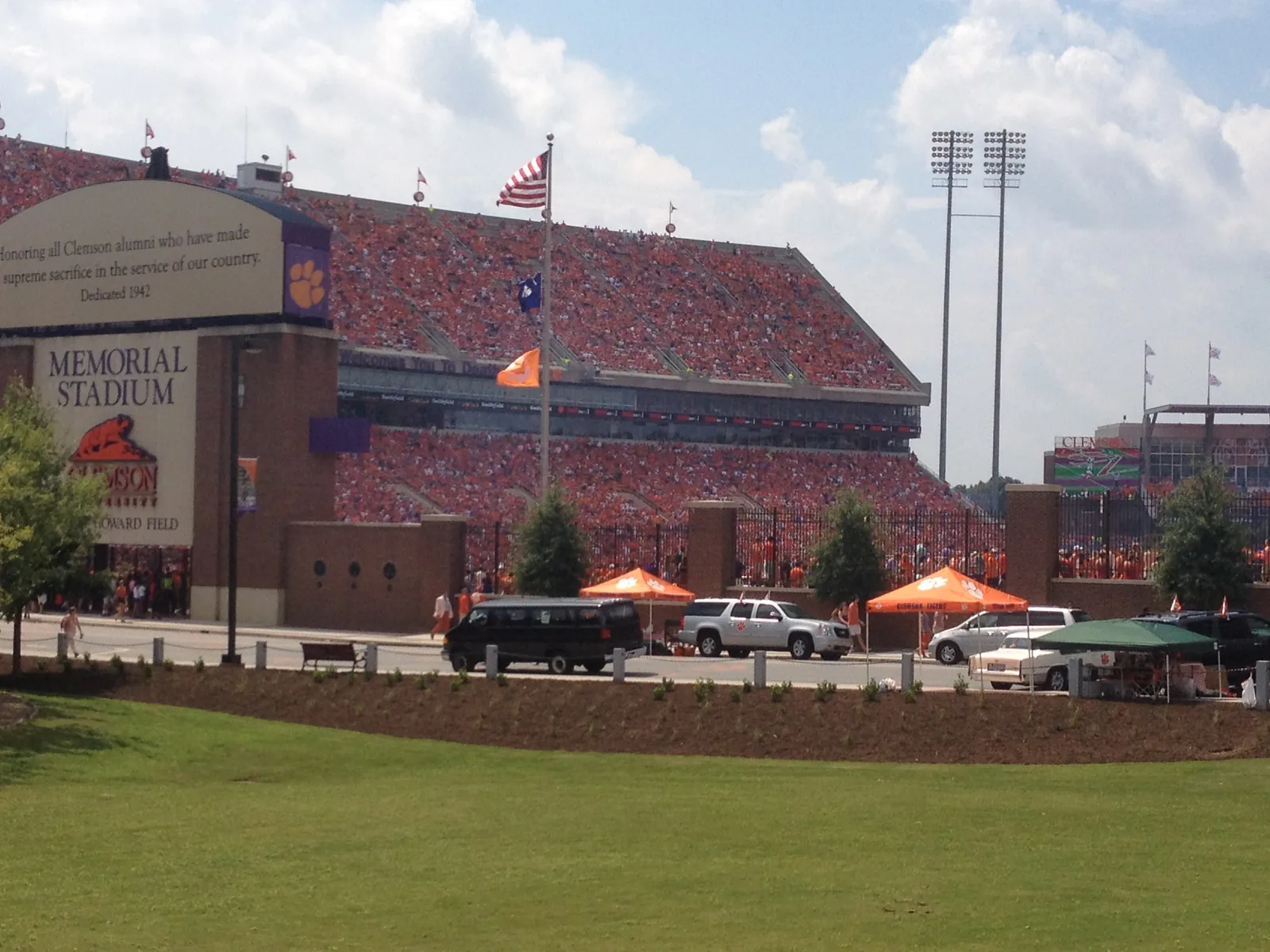 Clemson Memorial Stadium from outside on a game day.