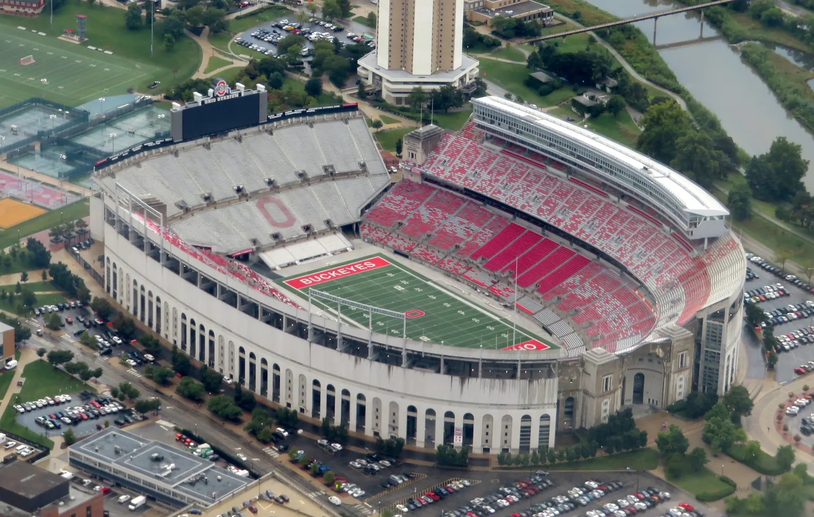 Ohio Stadium seen from the air, in Columbus.