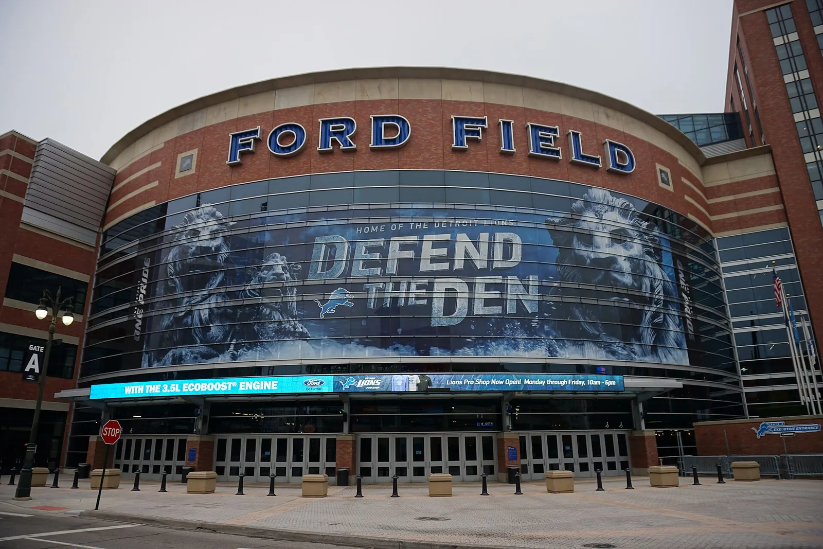 Ford Field seen from outside, in Detroit, Michigan.