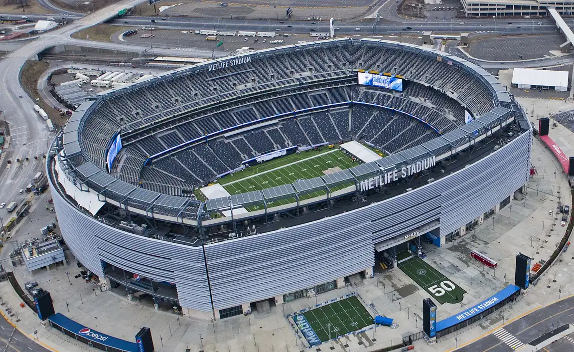 MetLife Stadium seen from outside, in East Rutherford, New Jersey.