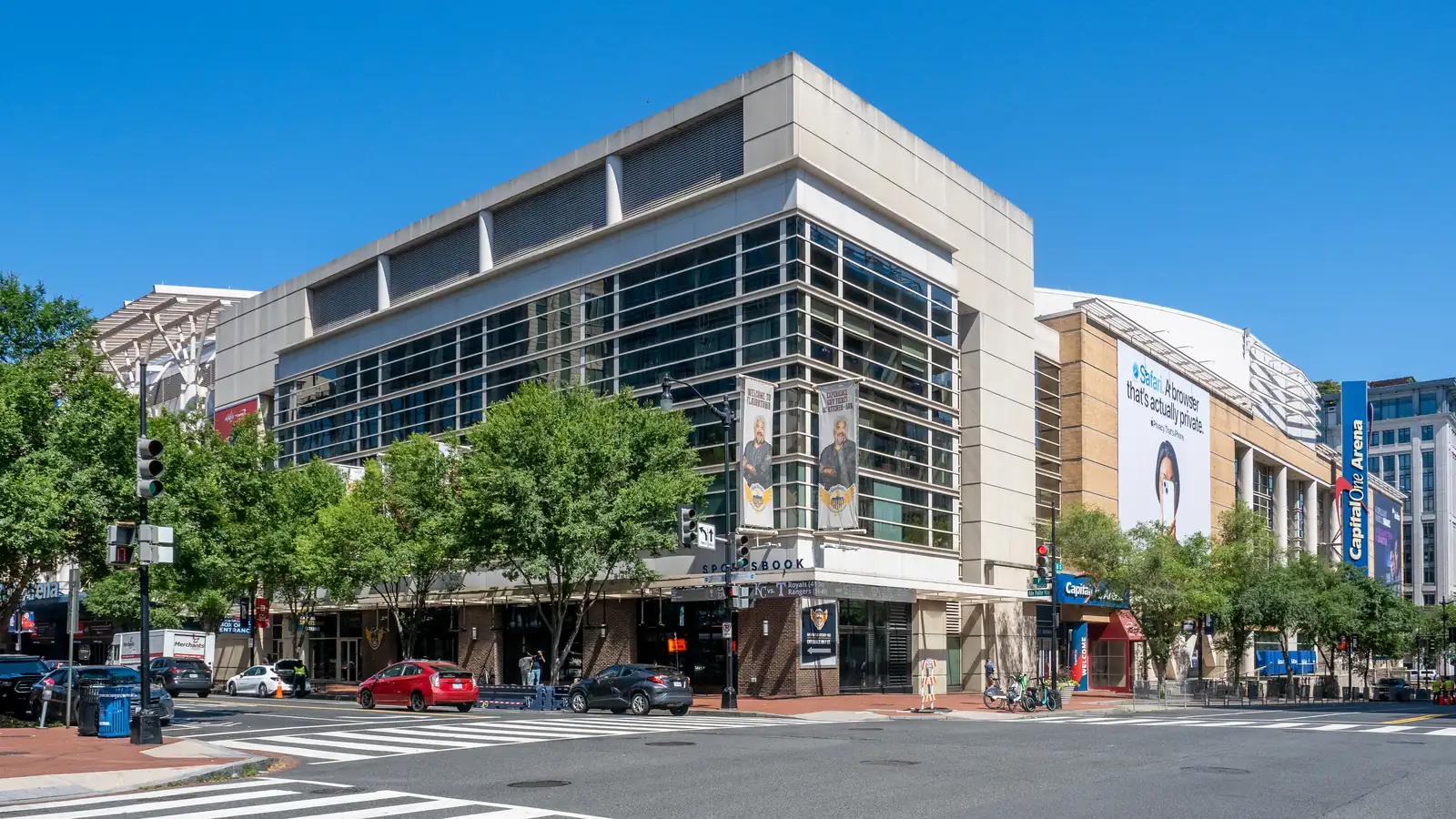 Capital One Arena seen from the street, in Washington.