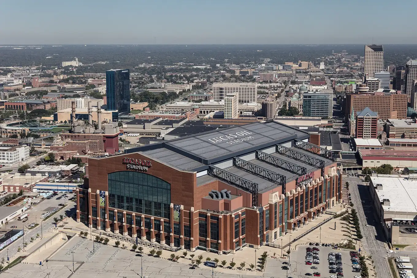 Lucas Oil Stadium seen from outside, in Indianapolis, Indiana.