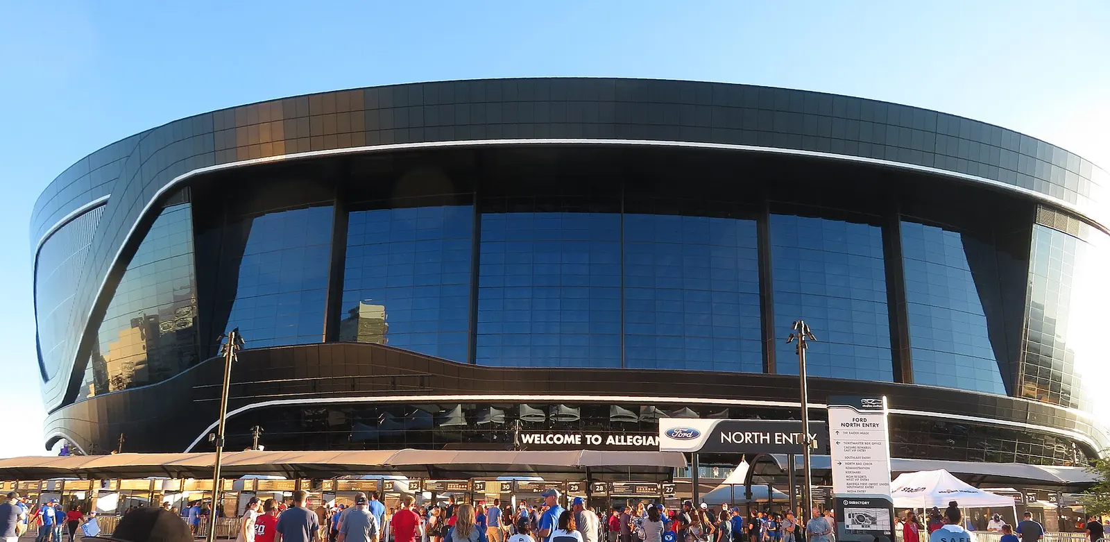 Allegiant Stadium seen from outside, in Paradise, Nevada.