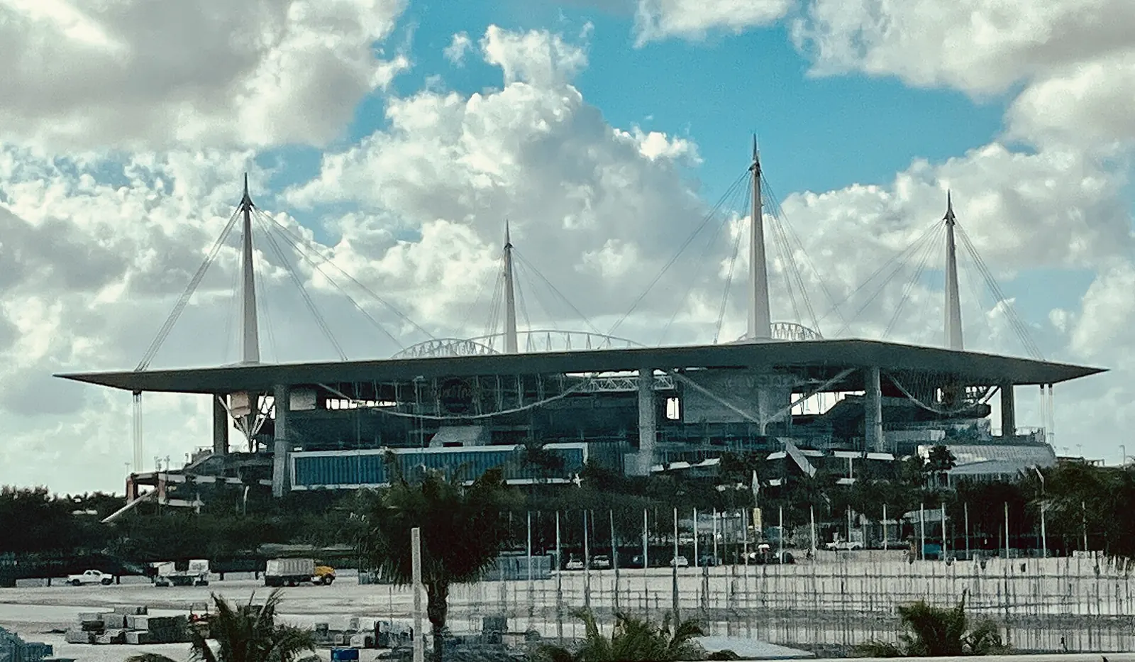 Hard Rock Stadium seen from outside, in Miami Gardens, Florida.