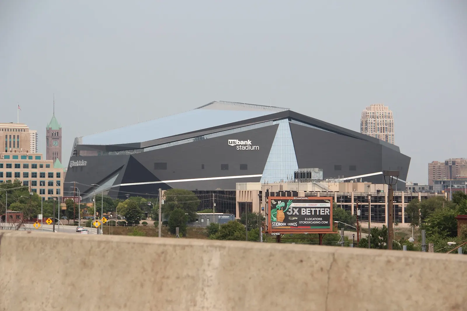 U.S. Bank Stadium seen from outside, in Minneapolis, Minnesota.
