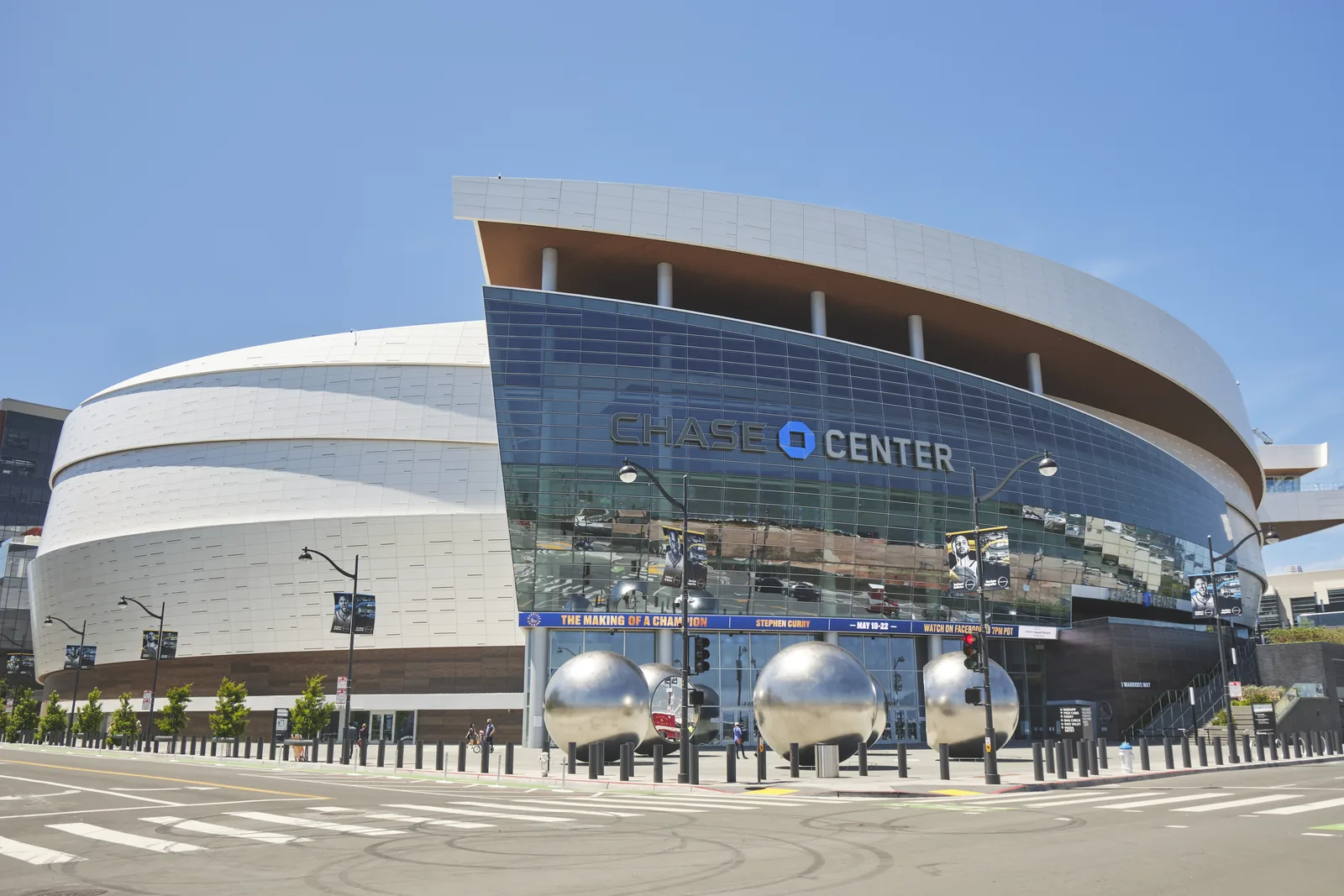 Chase Center seen from outside in Mission Bay, San Francisco.