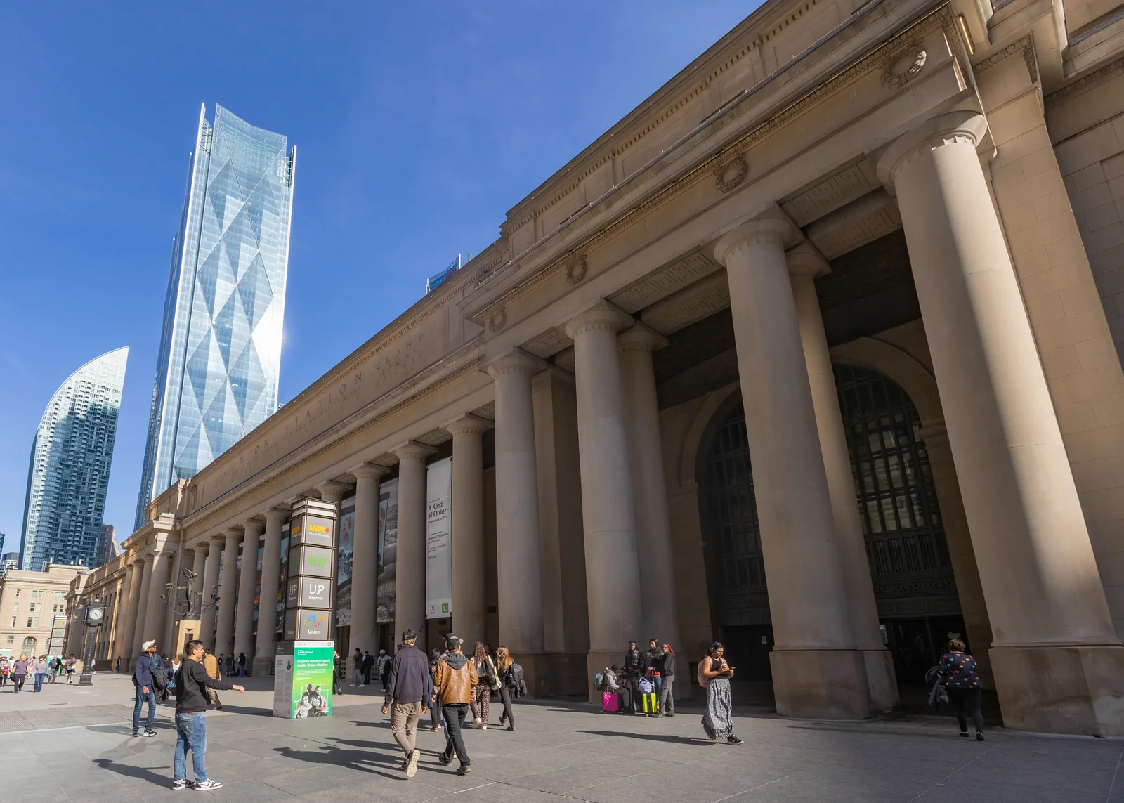 The Front Street facade of Union Station in Toronto, a covered walk from Scotiabank Arena.