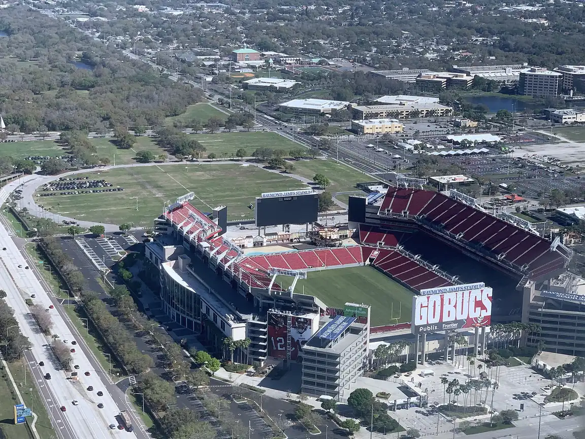 Raymond James Stadium seen from outside, in Tampa, Florida.