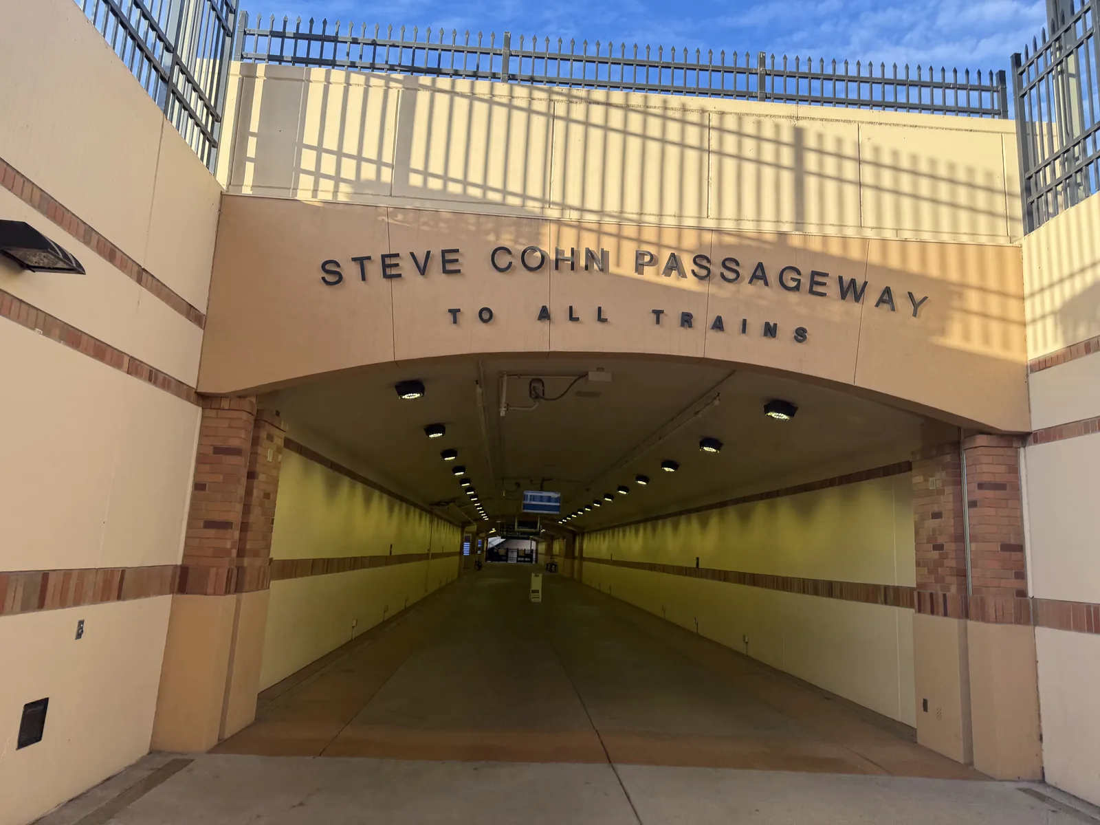 The Steve Cohn Passageway at Sacramento Valley Station, the tunnel out to the platforms.